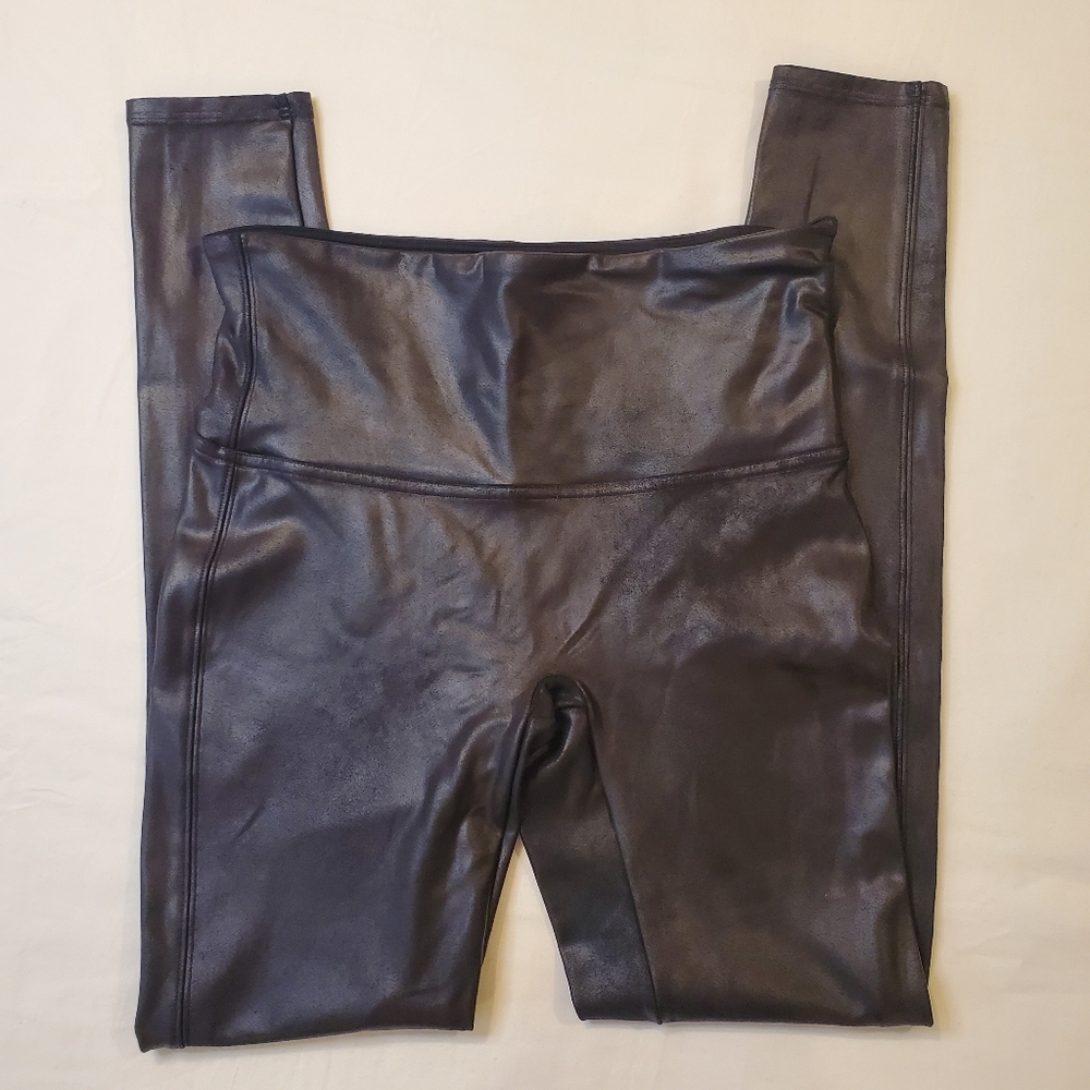 Spanx‎ Faux Leather Leggings Women's Size Large Black Slimming Shapewear